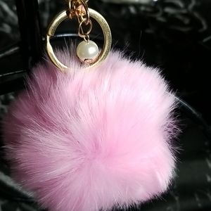 Light pink pom pom keychain with pearl charm
